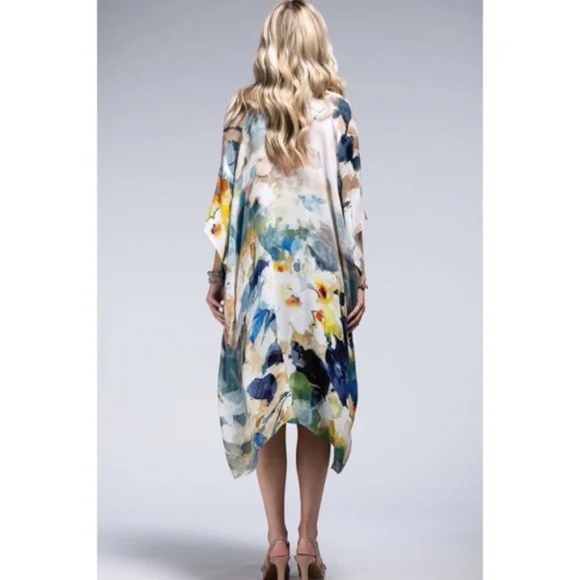 Monica Floral Watercolor Spring Summer Open Wrap Women's Casual One Size Kimono - Picture 4 of 6